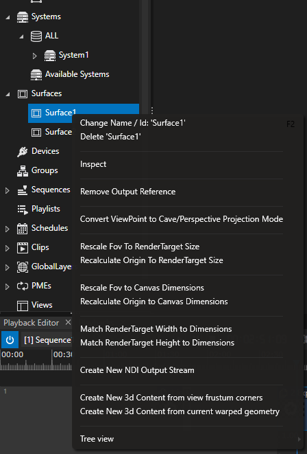 The context menu of a Surface gives quick access to commands such as &nbsp;"Rescale FoV".